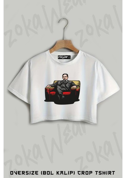 Michael Corleone Baskılı Oversize Crop T-Shirt