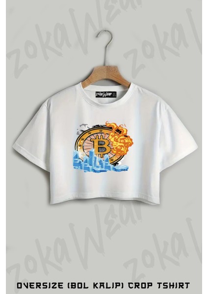 Bitcoin Kripto Para Coin Borsa Ekonomi Baskılı Oversize Crop T-Shirt
