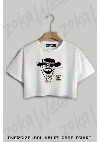 Django Unchained Baskılı Oversize Crop T-Shirt