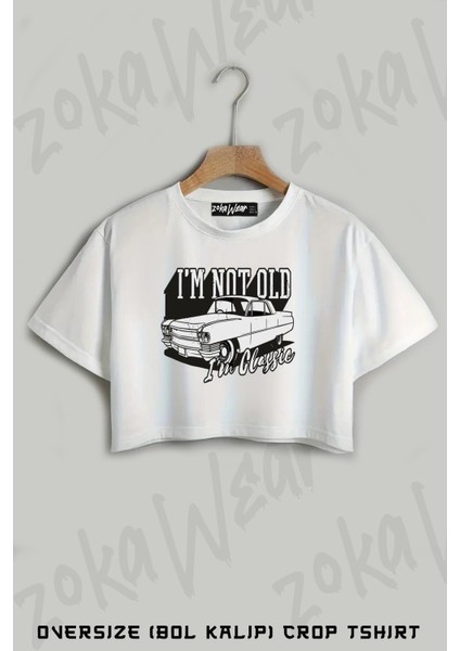 I Am Not Old Classic Klasik Araba Baskılı Oversize Crop T-Shirt