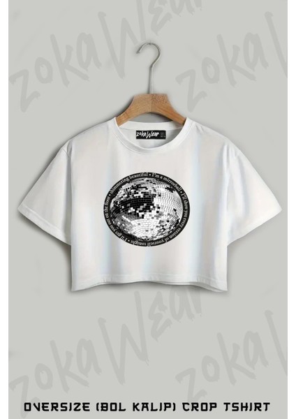 Mirrorball V2 Baskılı Oversize Crop T-Shirt