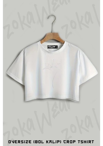 Alcest Logo Baskılı Oversize Crop T-Shirt