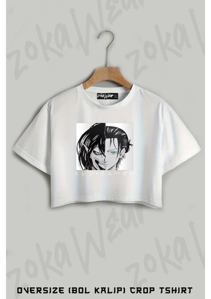 Attack On Titan Eren Yeager2 Baskılı Oversize Crop T-Shirt