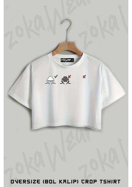 Hacker Baskılı Oversize Crop T-Shirt
