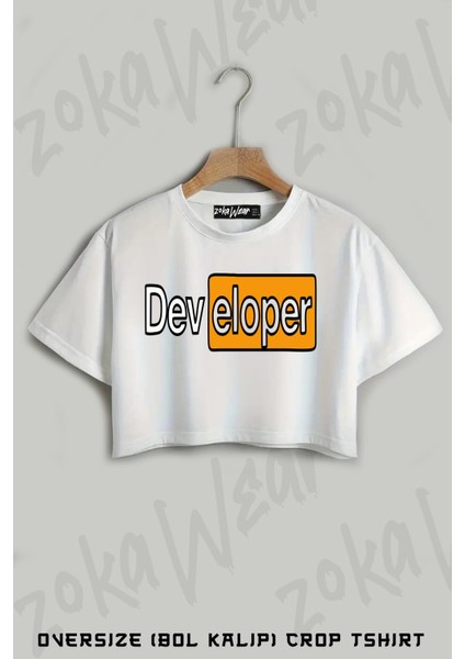 Hardcode Developer Yazılımcı Baskılı Oversize Crop T-Shirt