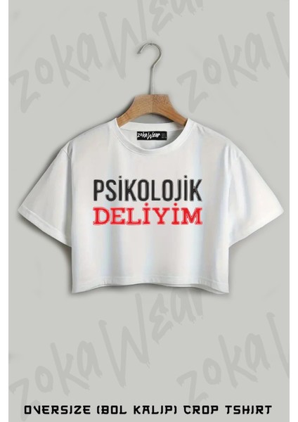 Psikolojik Deliyim Baskılı Oversize Crop T-Shirt