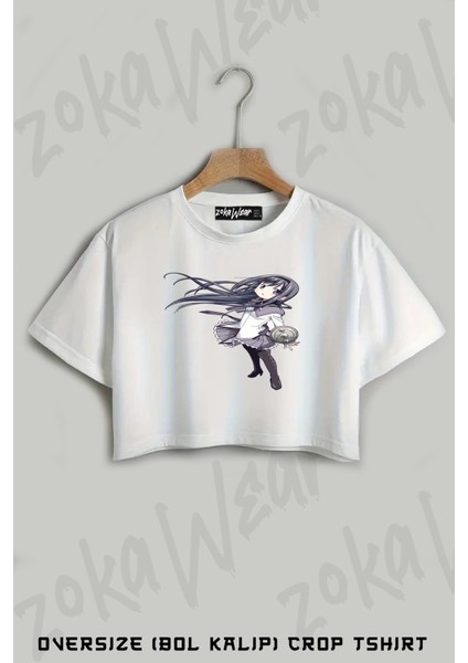 Puella Magi Homura Akemi Baskılı Oversize Crop T-Shirt