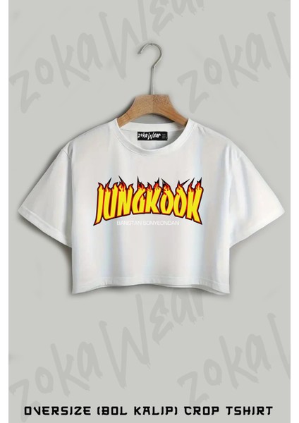 Thrasher K Pop Jungkook Bts Baskılı Oversize Crop T-Shirt