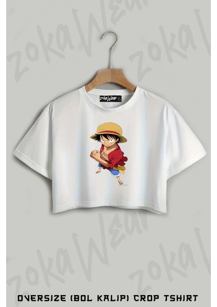 One Piece Luffy Tasarım Baskılı Oversize Crop T-Shirt