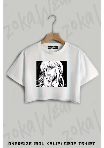 Chainsaw Man Makima V2 Baskılı Oversize Crop T-Shirt