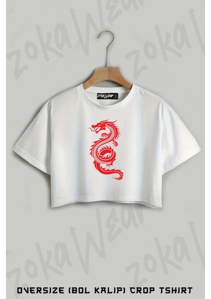 Ejderha V5 Baskılı Oversize Crop T-Shirt