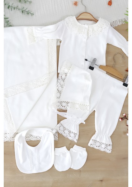 Kız Bebek Natural Pamuk Kumaş 6 Li Dantelli Lüks Battaniyeli Hastane Çıkışı Zıbın Seti STL7018 modelleri