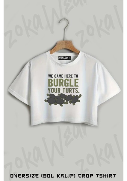 Burgle Your Turts Over The Garden Wall Turtles Baskılı Oversize Crop T-Shirt