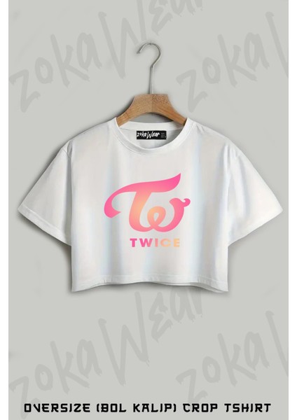 Logo V3 K Pop Twice Baskılı Oversize Crop T-Shirt
