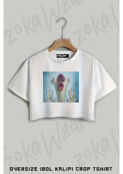 Buz Devri The Ice Age Sid Baskılı Oversize Crop T-Shirt