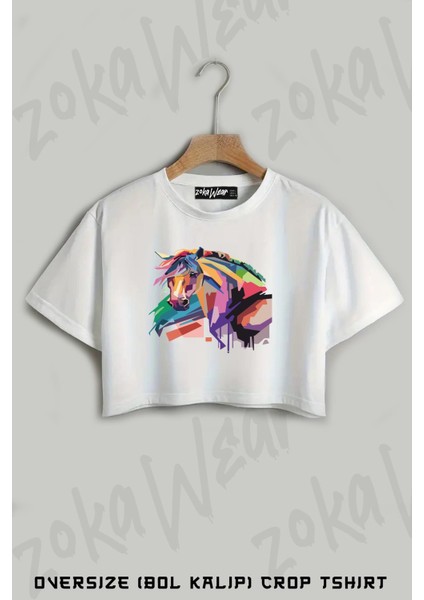 At V3 Baskılı Oversize Crop T-Shirt