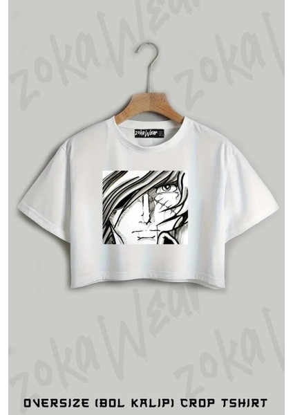 Albator Pirate Space Black And White Portrait Scar Baskılı Oversize Crop T-Shirt