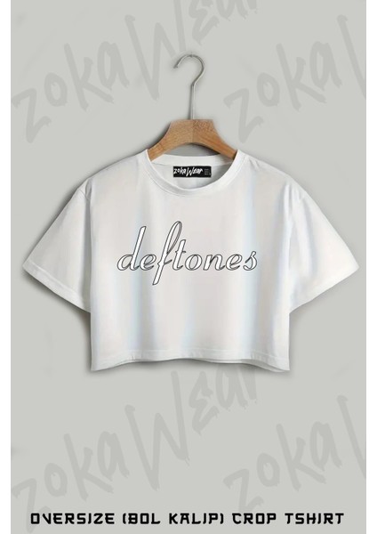 Logo Deftones Baskılı Oversize Crop T-Shirt