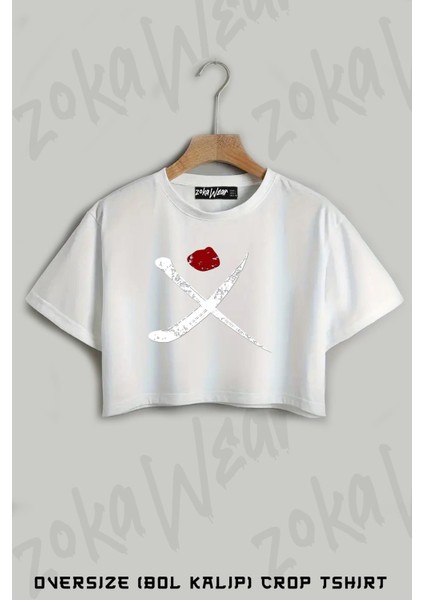 Blue Eye Samurai Symbol Baskılı Oversize Crop T-Shirt