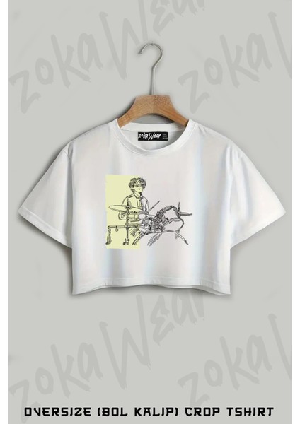 Bateri V3 Baskılı Oversize Crop T-Shirt