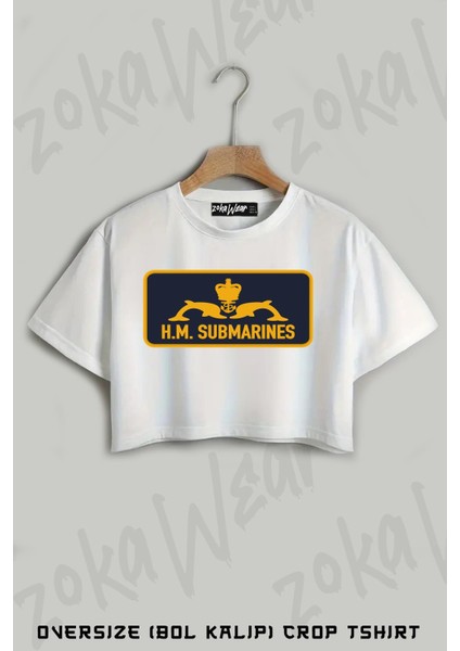 H.m. Submarines Patch Baskılı Oversize Crop T-Shirt