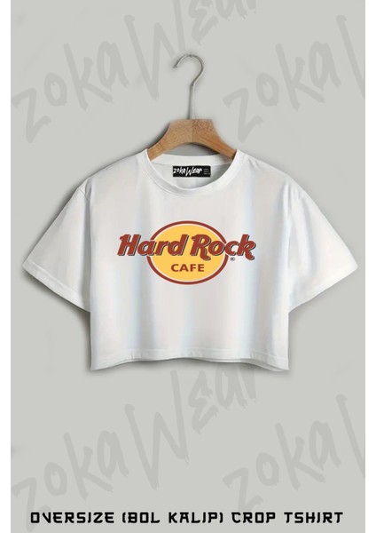 Hard Rock Cafe Baskılı Oversize Crop T-Shirt