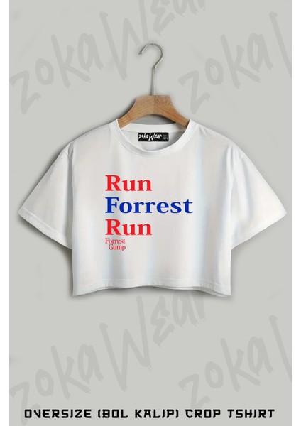 Forrest Gump Run Forrest Run Baskılı Oversize Crop T-Shirt