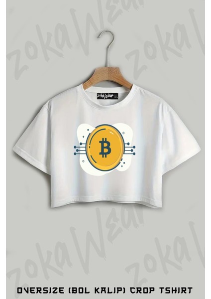 Bitcoin Coin Kripto Para 2 Baskılı Oversize Crop T-Shirt