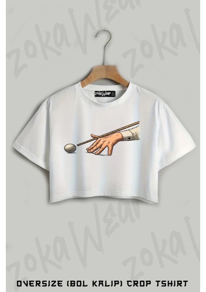 Bilardo Baskılı Oversize Crop T-Shirt