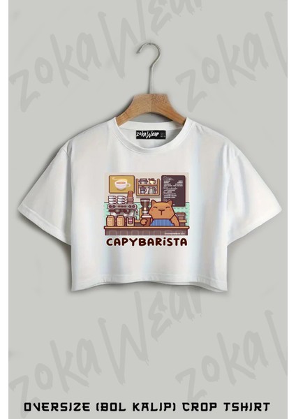 Capybarista Baskılı Oversize Crop T-Shirt