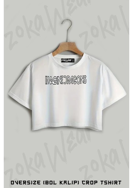 Logo Imagine Dragons Baskılı Oversize Crop T-Shirt