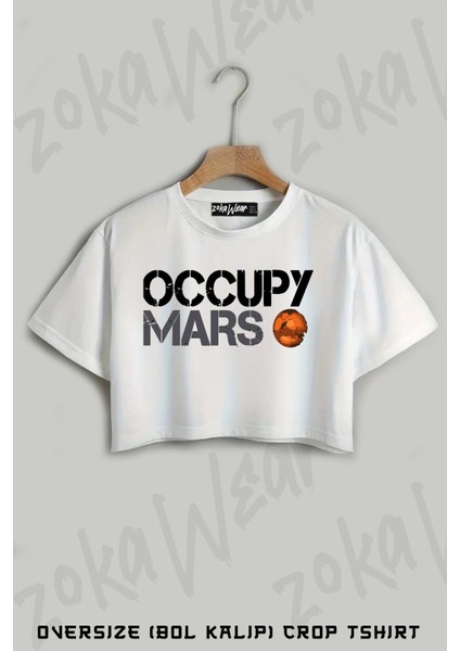 Occupy Mars,space Planet,spacex Baskılı Oversize Crop T-Shirt