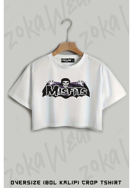 Crimson Ghost The Misfits Baskılı Oversize Crop T-Shirt