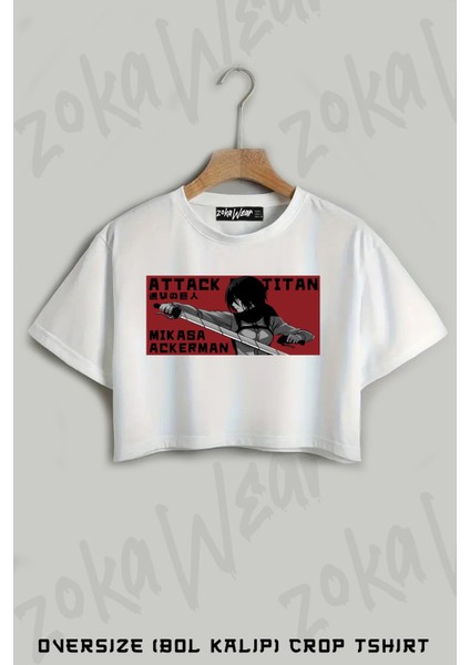 Attack On Titan Mikasa Ackerman Anime K Baskılı Oversize Crop T-Shirt