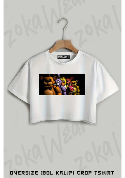 Five Nights At Freddy Baskılı Oversize Crop T-Shirt