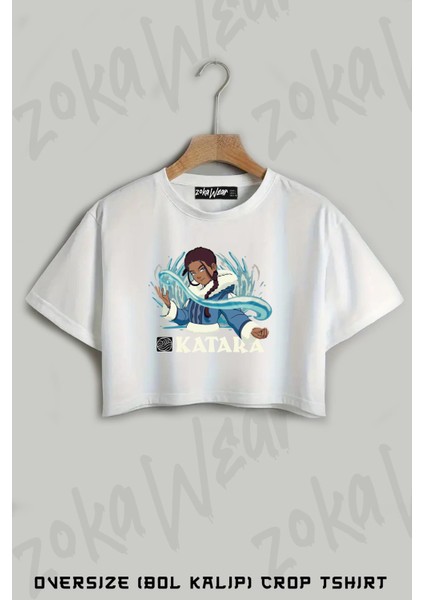 Avatar The Last Airbender Waterbender Katara Color Portrait Baskılı Oversize Crop T-Shirt