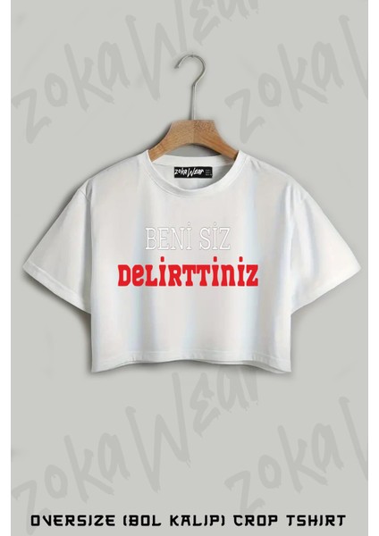 Beni Siz Delirttiniz Baskılı Oversize Crop T-Shirt