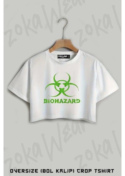 Biohazard Baskılı Oversize Crop T-Shirt