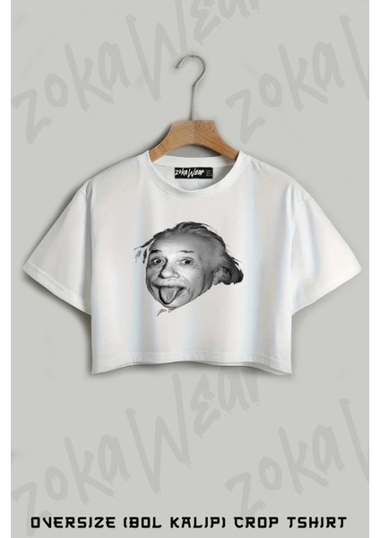 Albert Einstein Genius Tongue Funny Baskılı Oversize Crop T-Shirt