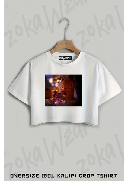 Crash Bandicoot Baskılı Oversize Crop T-Shirt