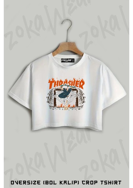 Thrasher Kaykaycı Iskelet Baskılı Oversize Crop T-Shirt