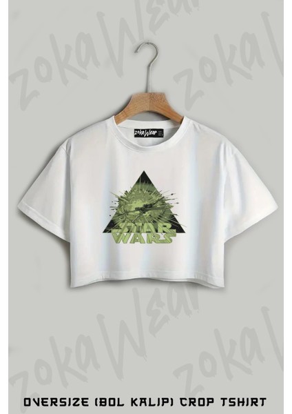 Starwars Yeşil Üçgen Gemi Baskılı Oversize Crop T-Shirt