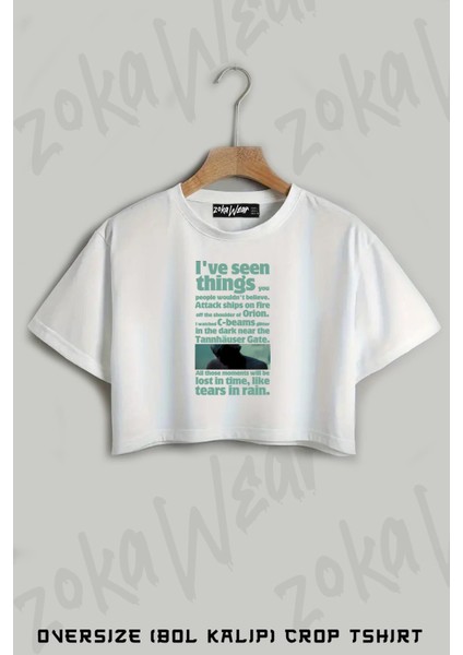 Like Tears In Rain Blade Runner Quote Baskılı Oversize Crop T-Shirt