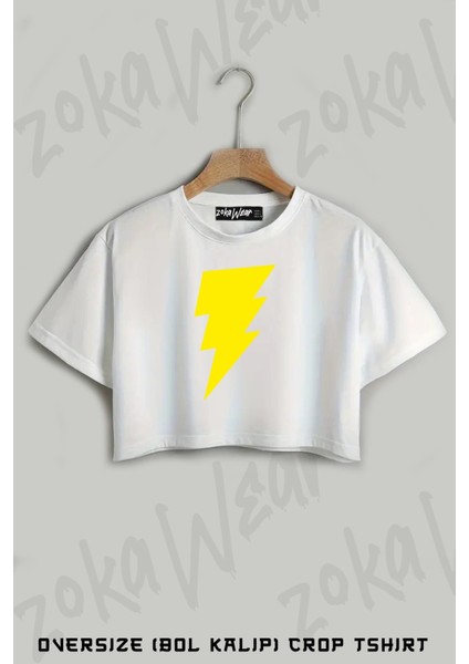Flash Baskılı Oversize Crop T-Shirt