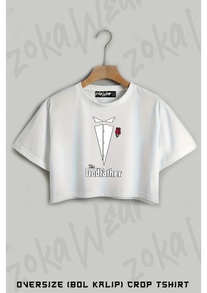 Tuxedo Film Baba The Godfather Baskılı Oversize Crop T-Shirt