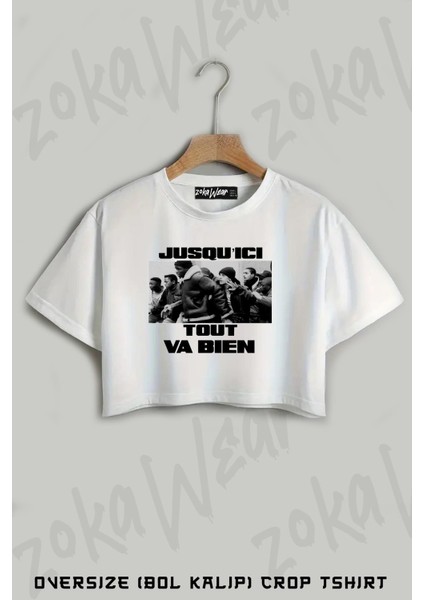 Jusqu’ıci Tout Va Bien La Haine Baskılı Oversize Crop T-Shirt