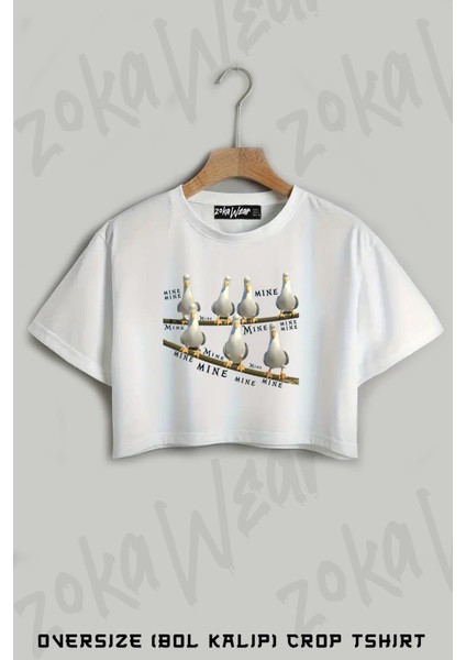 Mine! Seagulls From Finding Nemo Baskılı Oversize Crop T-Shirt