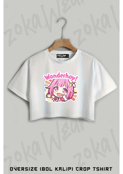 Project Sekai Emu Otori Wonderhoy Stamp Baskılı Oversize Crop T-Shirt