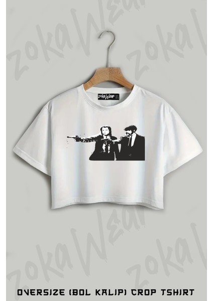 Vincent And Jules Film Pulp Baskılı Oversize Crop T-Shirt