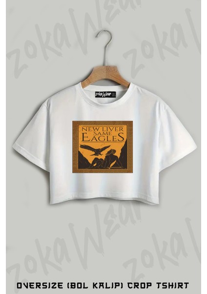 Mısır Kartal Antik Baskılı Oversize Crop T-Shirt